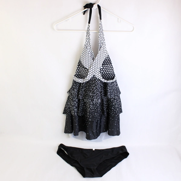 2 Piece Black and White Polka Dot Tankini Set Women's Large