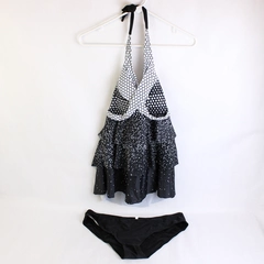 2 Piece Black and White Polka Dot Tankini Set Women's Large