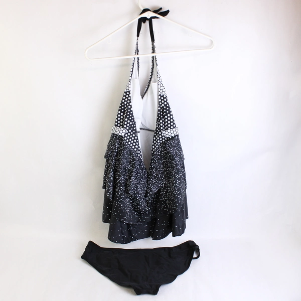 2 Piece Black and White Polka Dot Tankini Set Women's Large