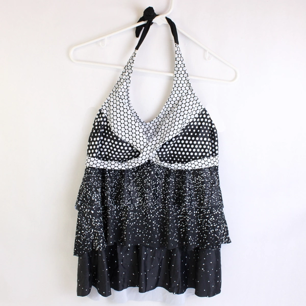 2 Piece Black and White Polka Dot Tankini Set Women's Large