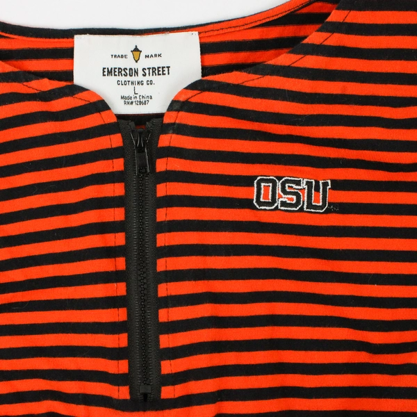 Emerson Street OSU Orange and Black Striped Long-Sleeve Top Women's Large
