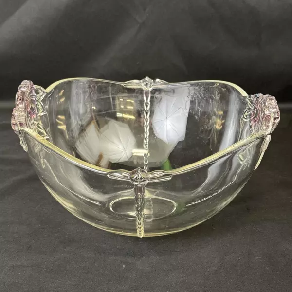 Home Beautiful Sans Souci Oval Crystal Serving Bowl Embossed Pink Roses 10.25"