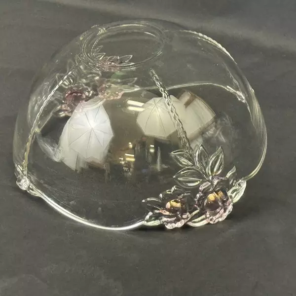 Home Beautiful Sans Souci Oval Crystal Serving Bowl Embossed Pink Roses 10.25"