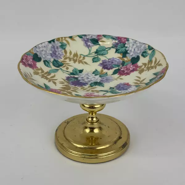 Baldwin Ceramic And Brass Pedestal Bonbon Dish Lilac Pattern