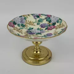 Baldwin Ceramic And Brass Pedestal Bonbon Dish Lilac Pattern