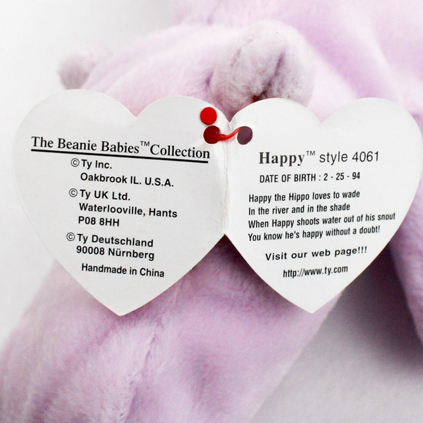 Ty Beanie Baby Happy 1994 Hippopotamus Lavender With Error Tush Tag 1993