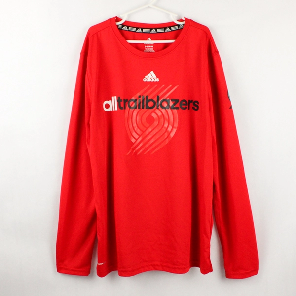 Adidas Portland Trail Blazers Red Long-Sleeve Athletic Shirt Boys' Large 14/16