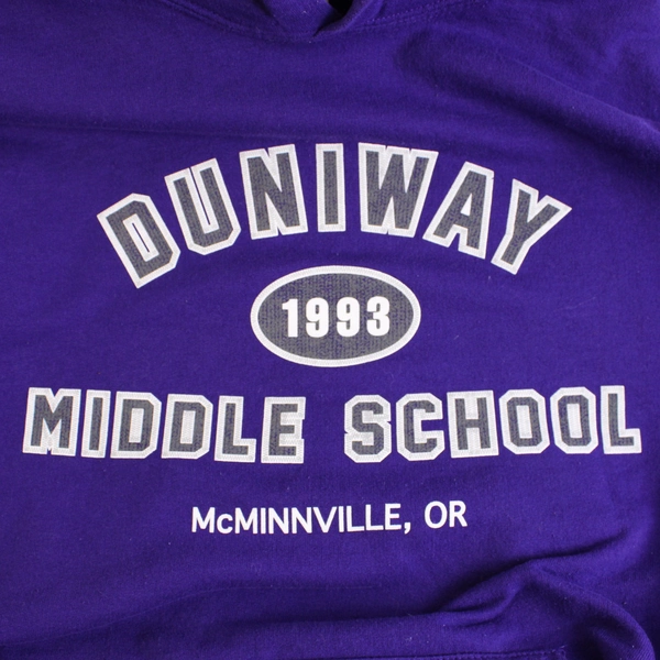 Gildan Duniway Middle School McMinnville Oregon Purple Hoodie Men's Medium