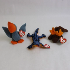 Lot of 3 Teenie Beanie Babies 1993 Scoop Pelican Lizz Lizard Chocolate Moose
