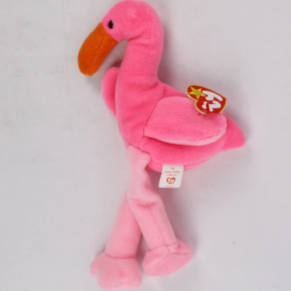 TY Beanie Baby Pinky 1995 Pink Flamingo With Tag 10" Plush Toy #4072