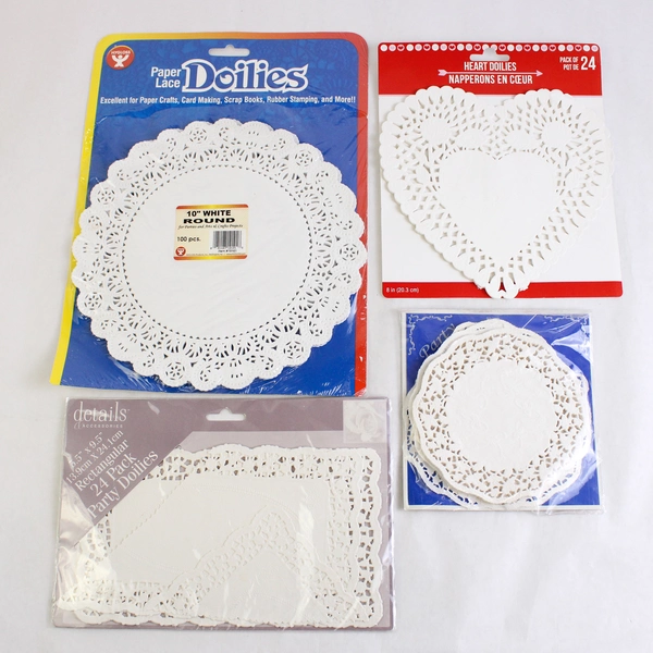 Lot of 4 Paper Party Doilies Assorted Sizes and Designs