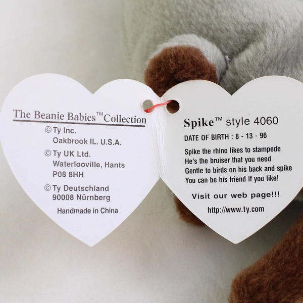 TY Beanie Baby Spike 1996 Gray Rhino With Tag Plush Toy Style #4060