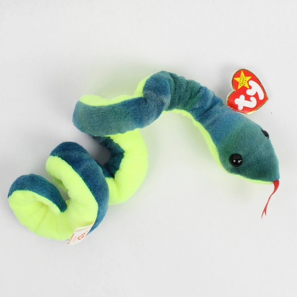 TY Beanie Baby Hissy 1997 Green/Yellow Snake With Tag 19" Plush Toy