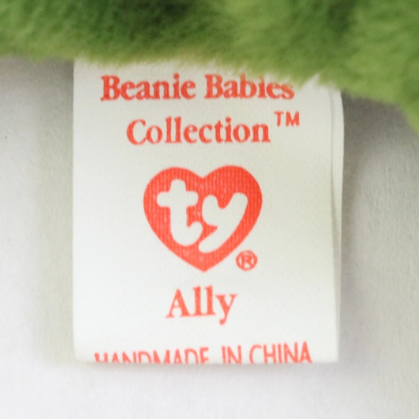 Ty Beanie Babies Ally 1993 Green/Brown Alligator W/ Ear Tag Error 1994 Plush Toy