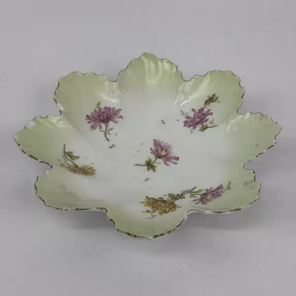 Vtg Floral Shaped Floral Pattern Porcelain Bon Bon Dish From Austria