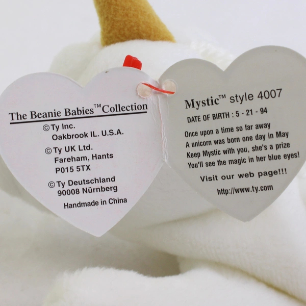 TY Beanie Babies Mystic 1993 White Unicorn W/ Ear Tag Error 1994 Tag Plush 4007
