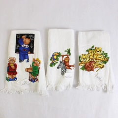 Lot Of 3 Franco 100% Cotton 90s Animal Print White Hand Towel 11" x 16"