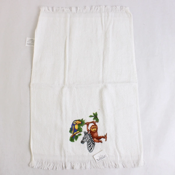 Lot Of 3 Franco 100% Cotton 90s Animal Print White Hand Towel 11" x 16"