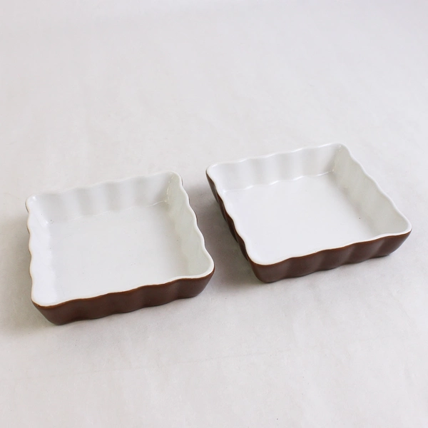 Set of 2 BIA Cordon Bleu Quiche/Brulee Dish White/Brown 4.5" Square 1" Tall
