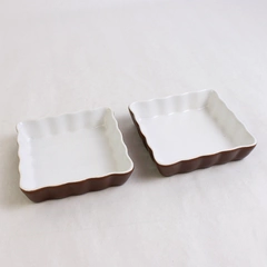 Set of 2 BIA Cordon Bleu Quiche/Brulee Dish White/Brown 4.5" Square 1" Tall
