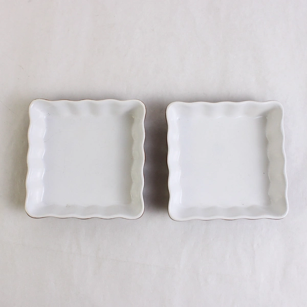 Set of 2 BIA Cordon Bleu Quiche/Brulee Dish White/Brown 4.5" Square 1" Tall