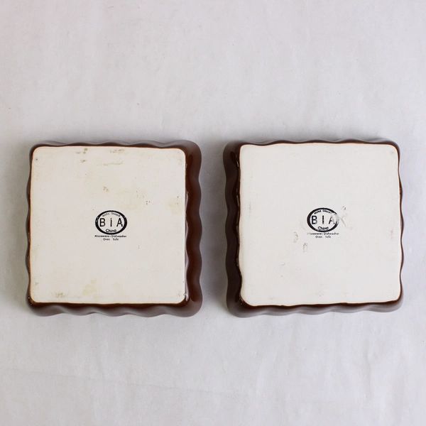 Set of 2 BIA Cordon Bleu Quiche/Brulee Dish White/Brown 4.5" Square 1" Tall