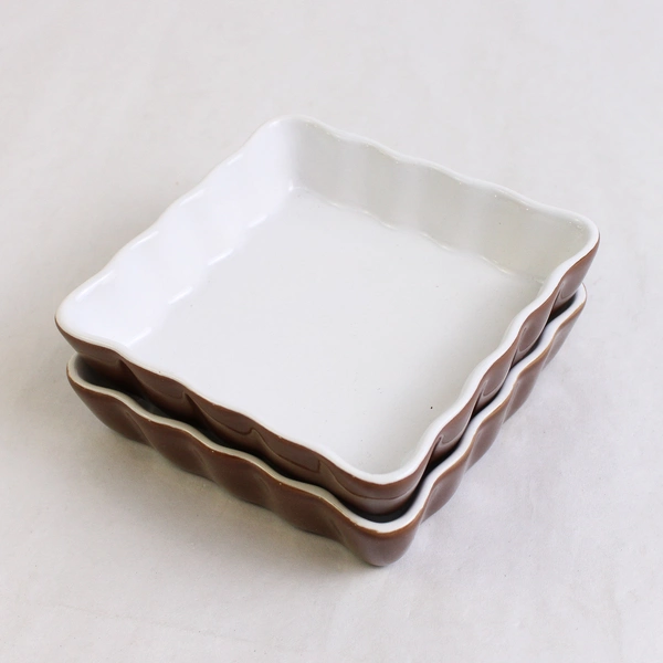 Set of 2 BIA Cordon Bleu Quiche/Brulee Dish White/Brown 4.5" Square 1" Tall