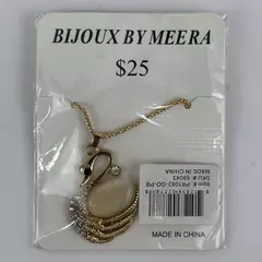 Bijoux by Meera Gold Tone Swan Pendant Necklace With Clear Rhinestones