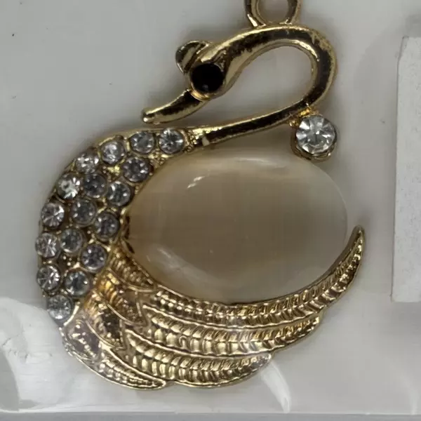 Bijoux by Meera Gold Tone Swan Pendant Necklace With Clear Rhinestones