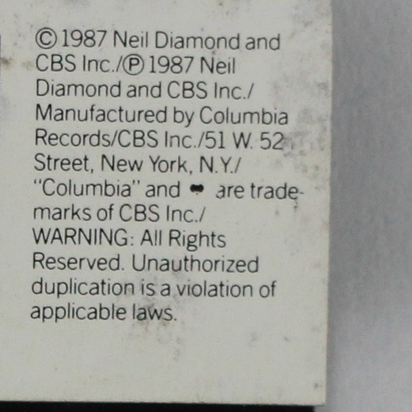 Neil Diamond Hot August Night II Cassette Tape 1987 CBS Columbia Records