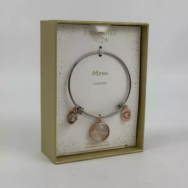 Footnotes Bracelet Mom I Love You Stainless Steel Expandable Bangle Heart Charm