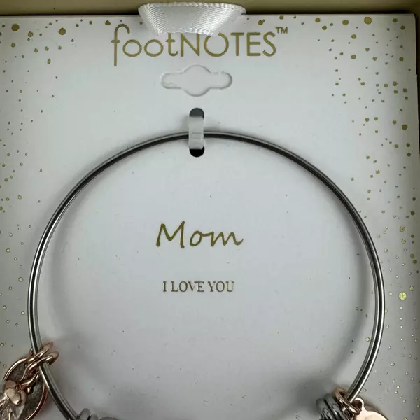 Footnotes Bracelet Mom I Love You Stainless Steel Expandable Bangle Heart Charm