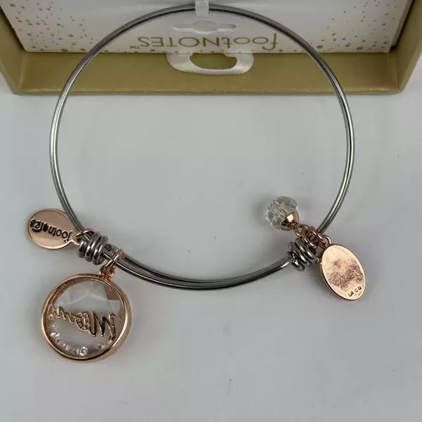 Footnotes Bracelet Mom I Love You Stainless Steel Expandable Bangle Heart Charm