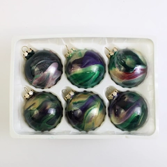 Lot Of 6 Handmade Glass Ball Hanging Christmas Ornaments Dark Green/Dark Purple