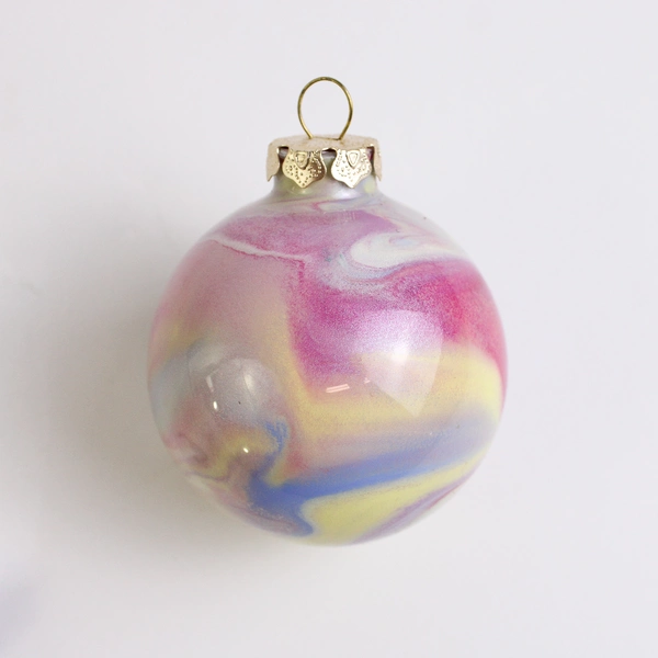 Lot Of 5 Handmade Glass Ball Hanging Christmas Ornaments Pink/Purple/Silver