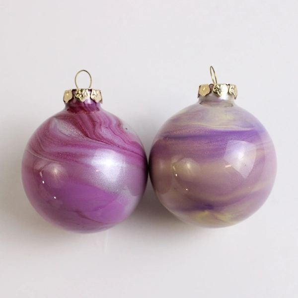 Lot Of 5 Handmade Glass Ball Hanging Christmas Ornaments Pink/Purple/Silver
