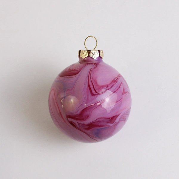 Lot Of 5 Handmade Glass Ball Hanging Christmas Ornaments Pink/White/Silver