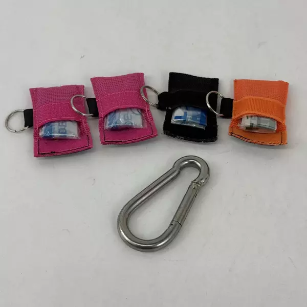 Heavy Duty Stainless Steel Carabiner Spring Snap w/4 CPR Life Key Face Shields