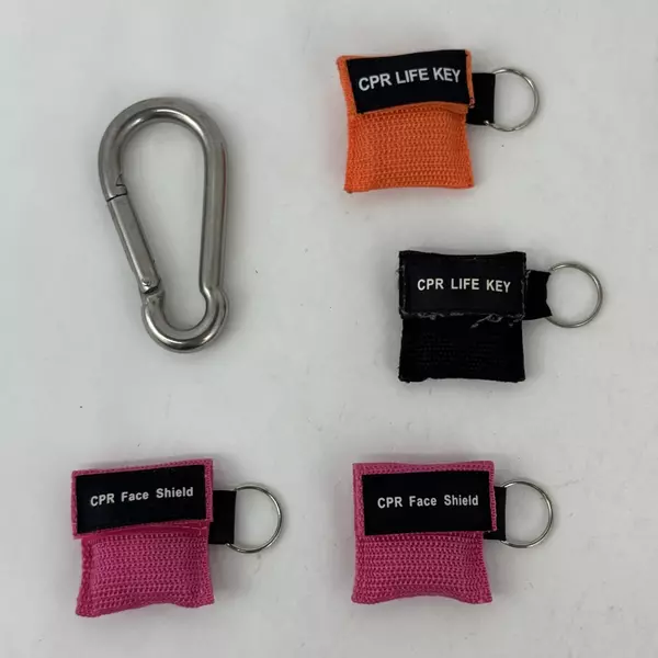 Heavy Duty Stainless Steel Carabiner Spring Snap w/4 CPR Life Key Face Shields