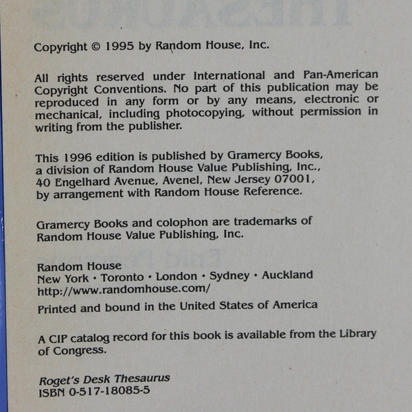 Roget's Desk Thesaurus by RH Disney Staff and Webster Staff 1996 Hardcover