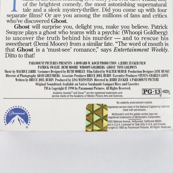 Ghost 1991 VHS Movie Romantic Thriller Classic Film Tape