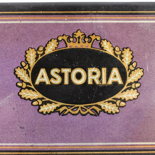 Vintage Waldorf-Astoria Hinged Purple Tobacco Tin