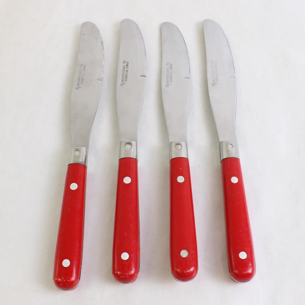 Lot of 4 WF MardiGras Stainless Modern Hollow Knife Red Handle