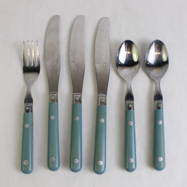 6 Piece Set WF Mardi Gras Stainless Flatware With Blue Handles Made In Korea