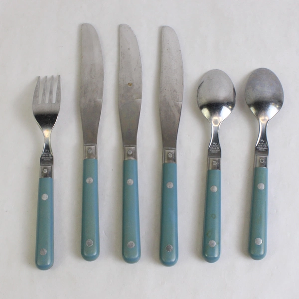 6 Piece Set WF Mardi Gras Stainless Flatware With Blue Handles Made In Korea