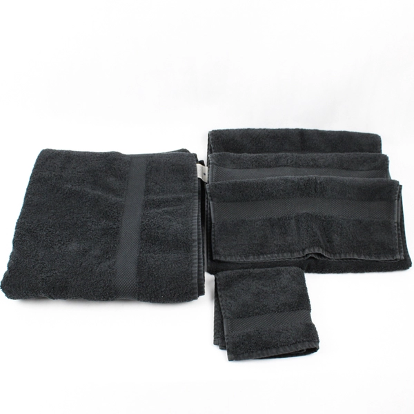 Lot Of 5 Turkish Elegance Solid Black Bath Towel, Washcloth & 3 Hand Towels