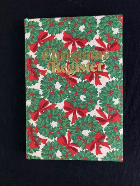 Vtg Avenel Books Christmas Register Holly Wreath Fabric Cover Good Condition