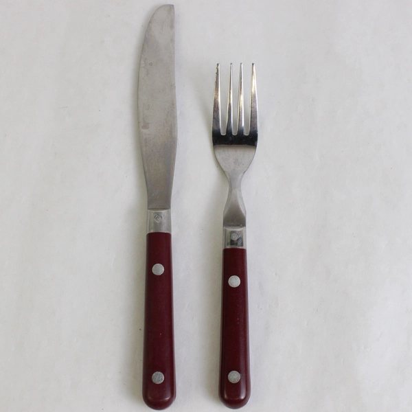 Lot of 2 WF MardiGras Stainless Korea Mixed Flatware Fork Knife Burgundy Handle