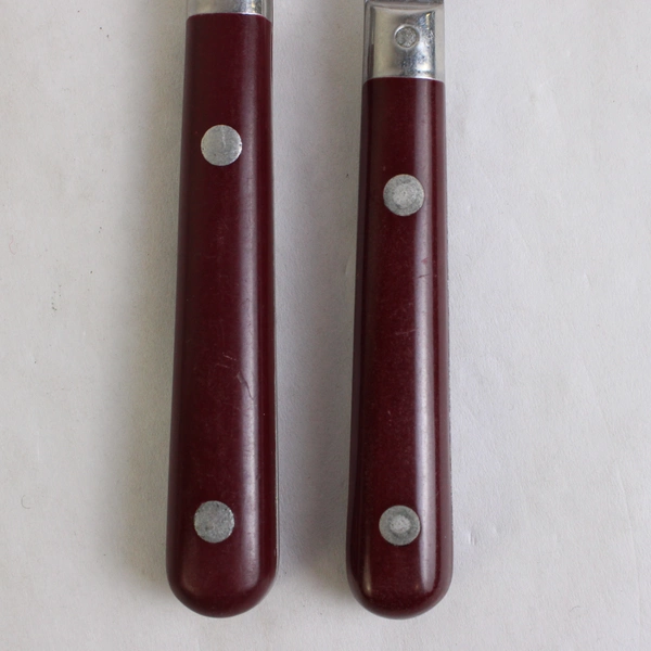Lot of 2 WF MardiGras Stainless Korea Mixed Flatware Fork Knife Burgundy Handle