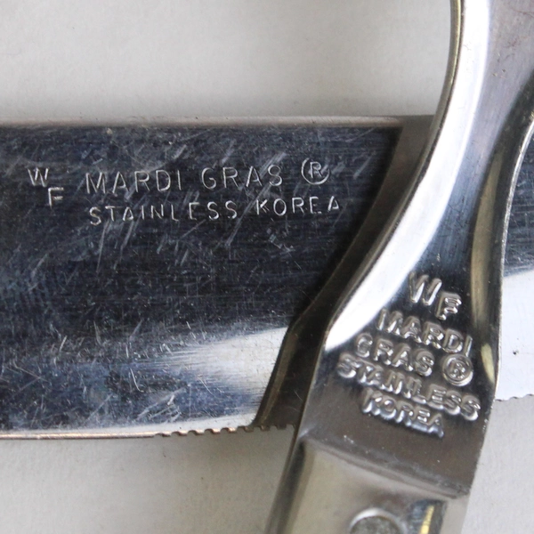 Lot of 2 WF MardiGras Stainless Korea Mixed Flatware Fork Knife Burgundy Handle